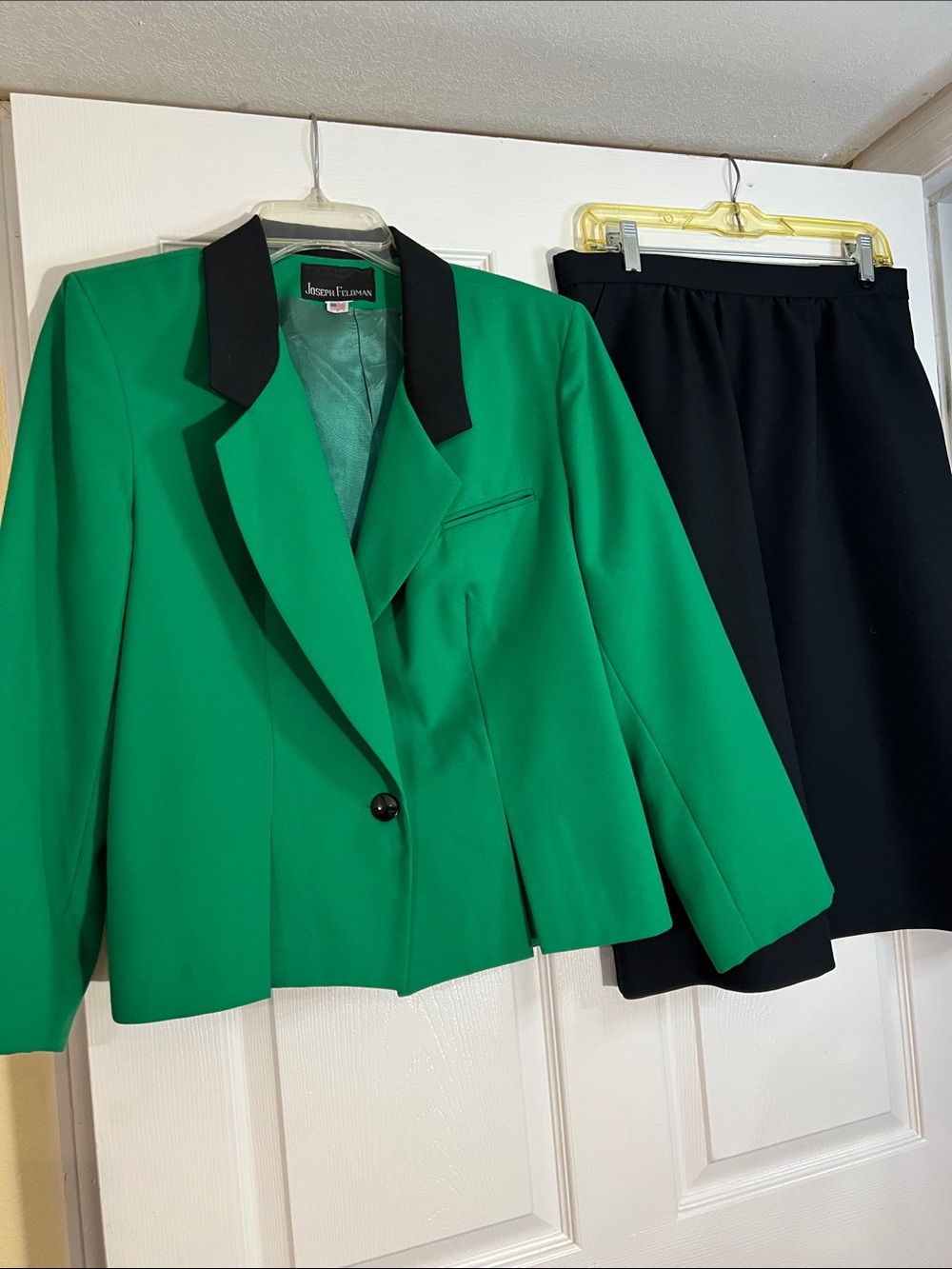 Emerald Green Skirt Suit Set with Black Accents
